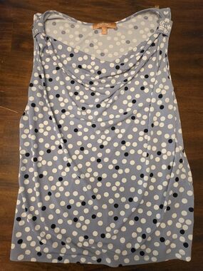 Ellen Tracy Blue Polka Dot Sleeveless Cowl Neck Blouse Top Size M